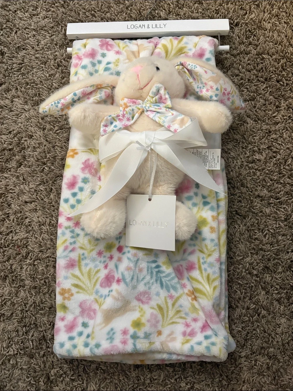Logan & Lily Cream Floral Bunny Plush Baby Throw